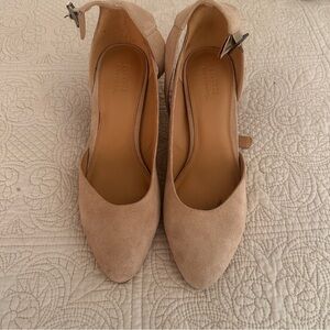 Soludos Tan Suede Heels Minimalist Block Design Heel Nude Beige Ankle Strap Sz 9
